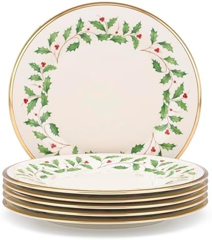 Lenox Holiday 6-Piece Dinner Plates Dinnerware Set, Service For 6, Porcelain, Dishwasher Safe, Ro... | Amazon (US)