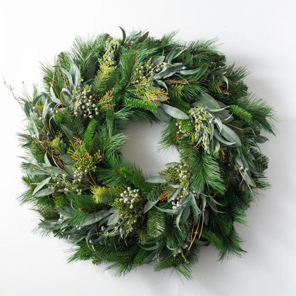 Seeded Eucalyptus & Christmas Pine Winter Front Door Holiday Wreath | Darby Creek Trading