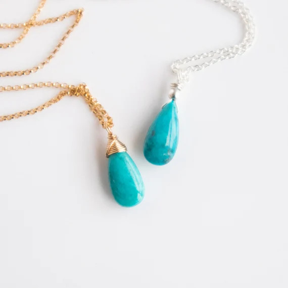 Arizona Turquoise Pendant Necklace, December Birthstone Jewelry Gift for Her, Teardrop Necklace G... | Etsy (US)