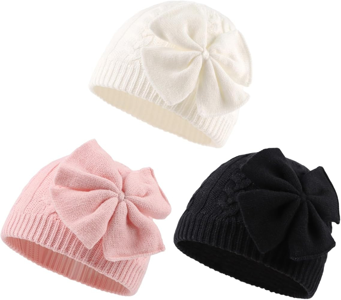 JANGANNSA Winter Warm Knitted Baby Hat for Girls Cotton Lined Infant Toddler Hat Autumn Cute Bow ... | Amazon (US)