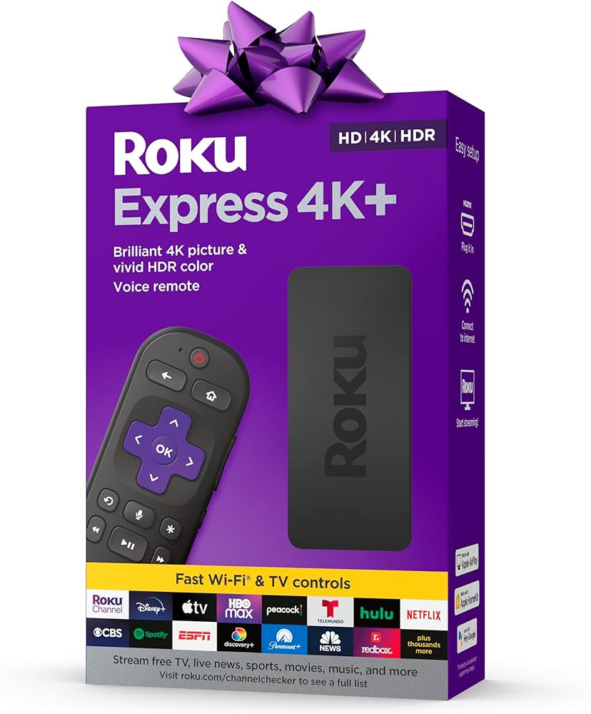 Roku Express 4K+ | Roku Streaming Device 4K/HDR, Roku Voice Remote, Free & Live TV | Amazon (US)
