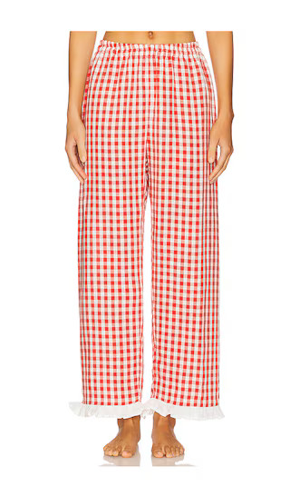 Puff Linen Bloomer Lounge Pant in Red Vichy | Revolve Clothing (Global)