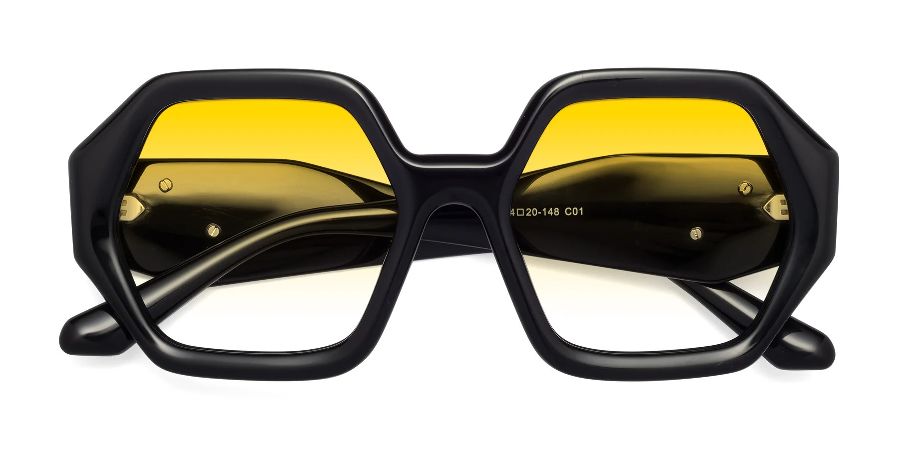 Black Thick Oversized Geometric Gradient Sunglasses with Yellow Sunwear Lenses - 1582 | Yesglasses