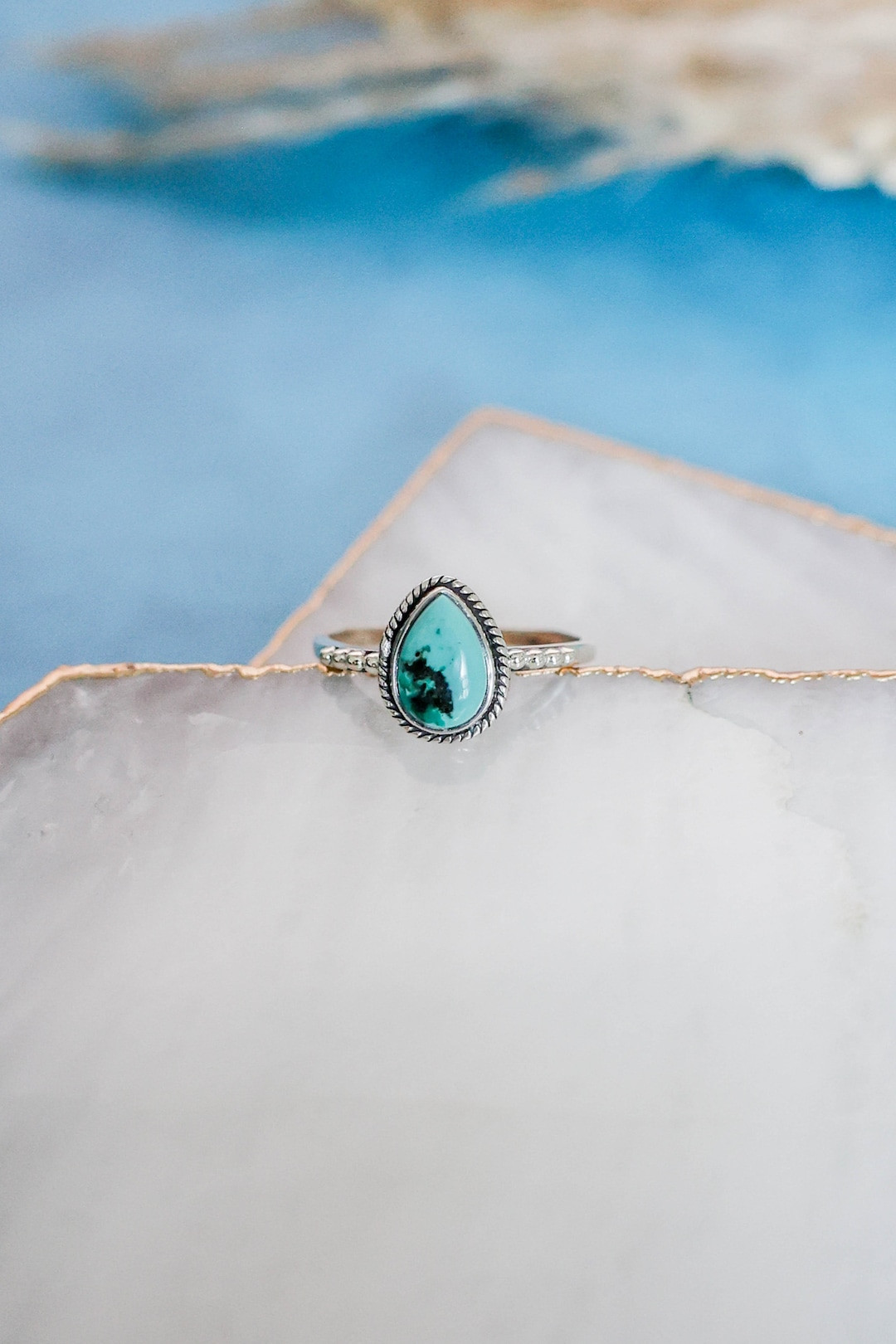 Turquoise Silver Ring, Turquoise Pear Ring, 925 Sterling Silver Ring, Dainty Turquoise Ring, Gift... | Etsy (US)