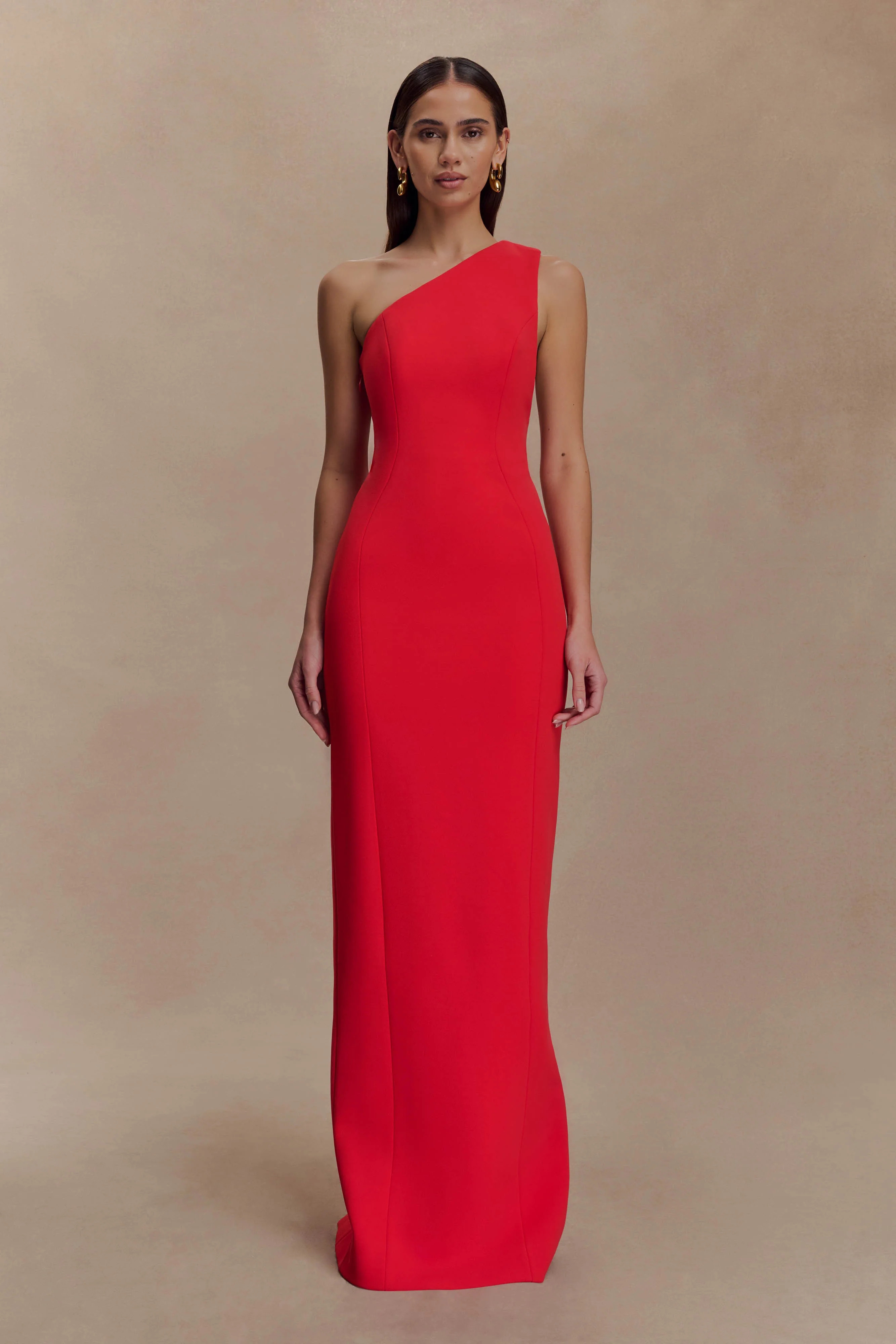 Milena One Shoulder Crepe Maxi Dress - Red | MESHKI US