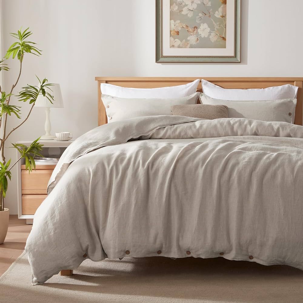 TOSMO 100% Linen Duvet Cover Set with Button Closure, 3 Pieces (1 Duvet Cover with 2 Pillowcases)... | Amazon (US)