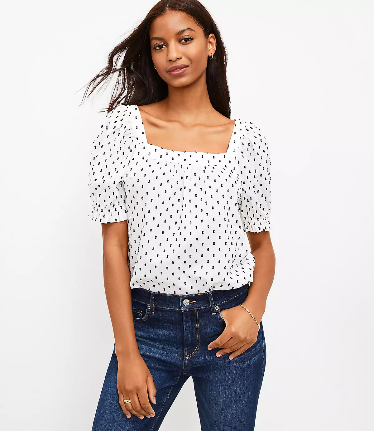 Clip Puff Sleeve Square Neck Top | LOFT | LOFT