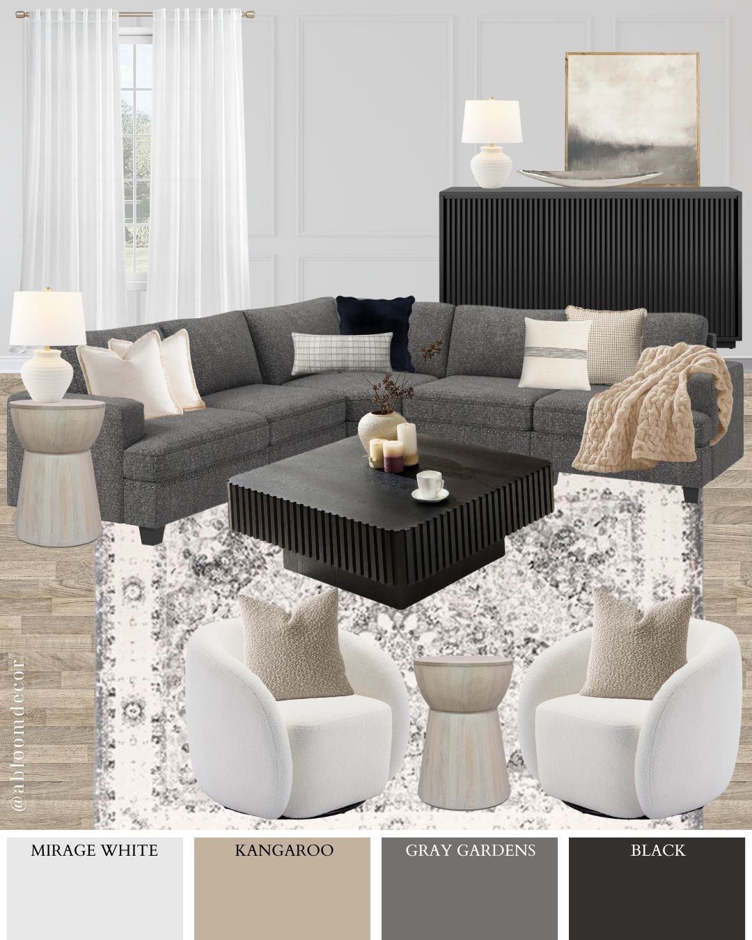 Cozy Gray and Black Modern Living Room Mood Board

#LTKHome