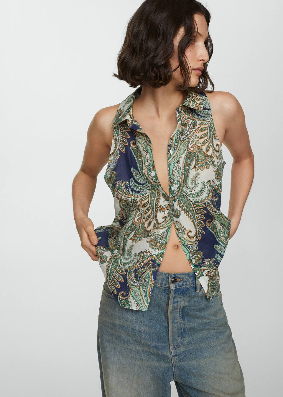 100% ramie printed shirt -  Women | Mango USA | MANGO (US)