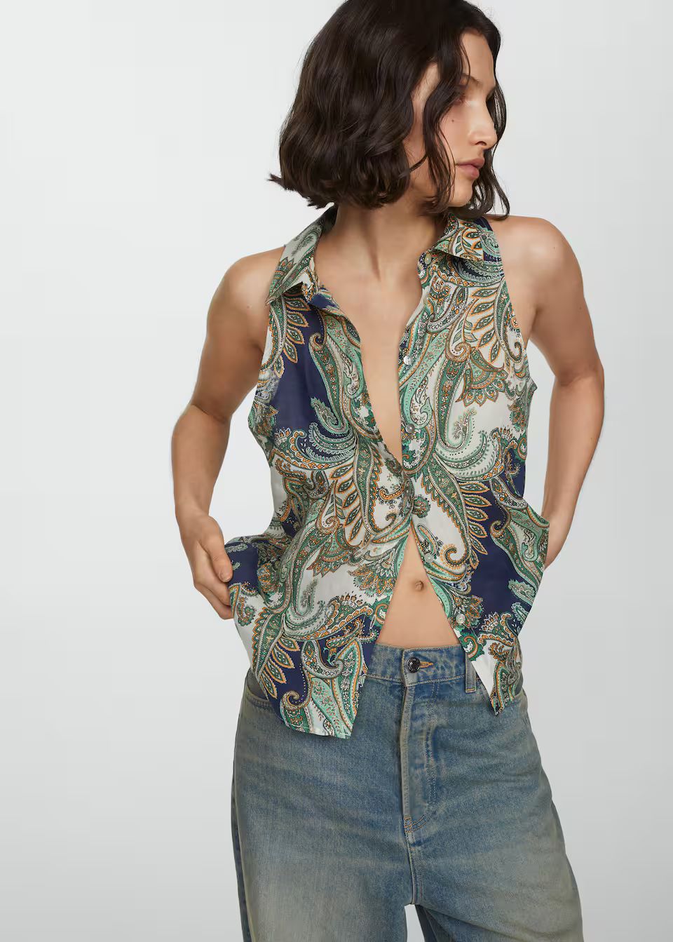 100% ramie printed shirt -  Women | Mango USA | MANGO (US)