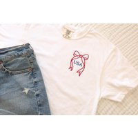 Cropped USA Bow T Shirt - Embroidered Comfort Colors Boxy Tee Cute Womens Patriotic 4Th Of July Outfit | Etsy (US)