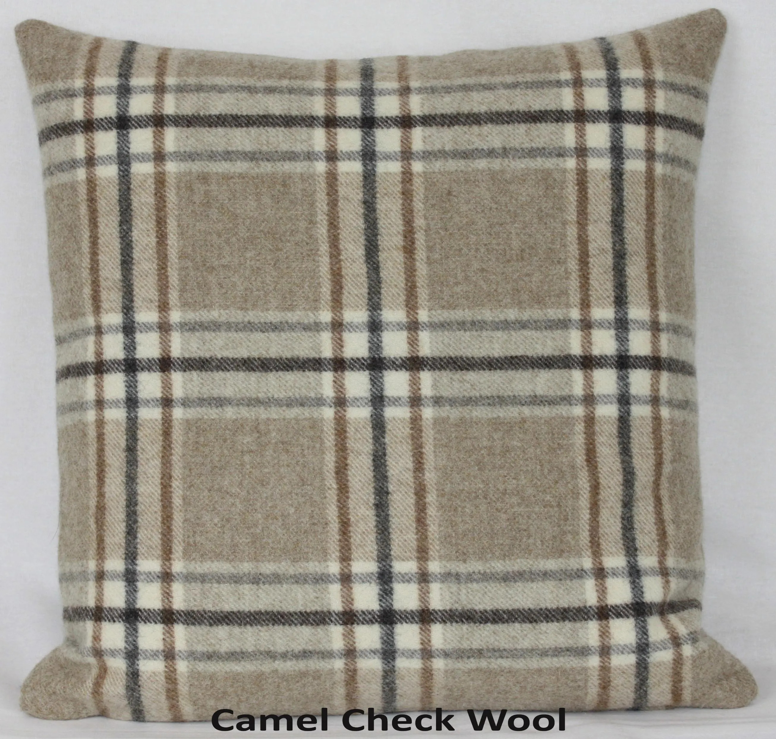 Camel Check Wool Abraham Moon Arncliffe Design British Made Wool Cushion Pillow Cover in Brown Beige Grey Plaid Tartan | Etsy (Global)
