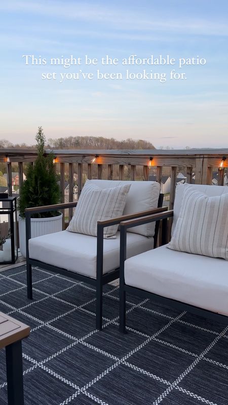 Outdoor patio set, conversation set, 4 piece patio set couch and club chairs, patio inspo and ideas, outdoor rug, affordable outdoor furniture 

#LTKhome #LTKSeasonal