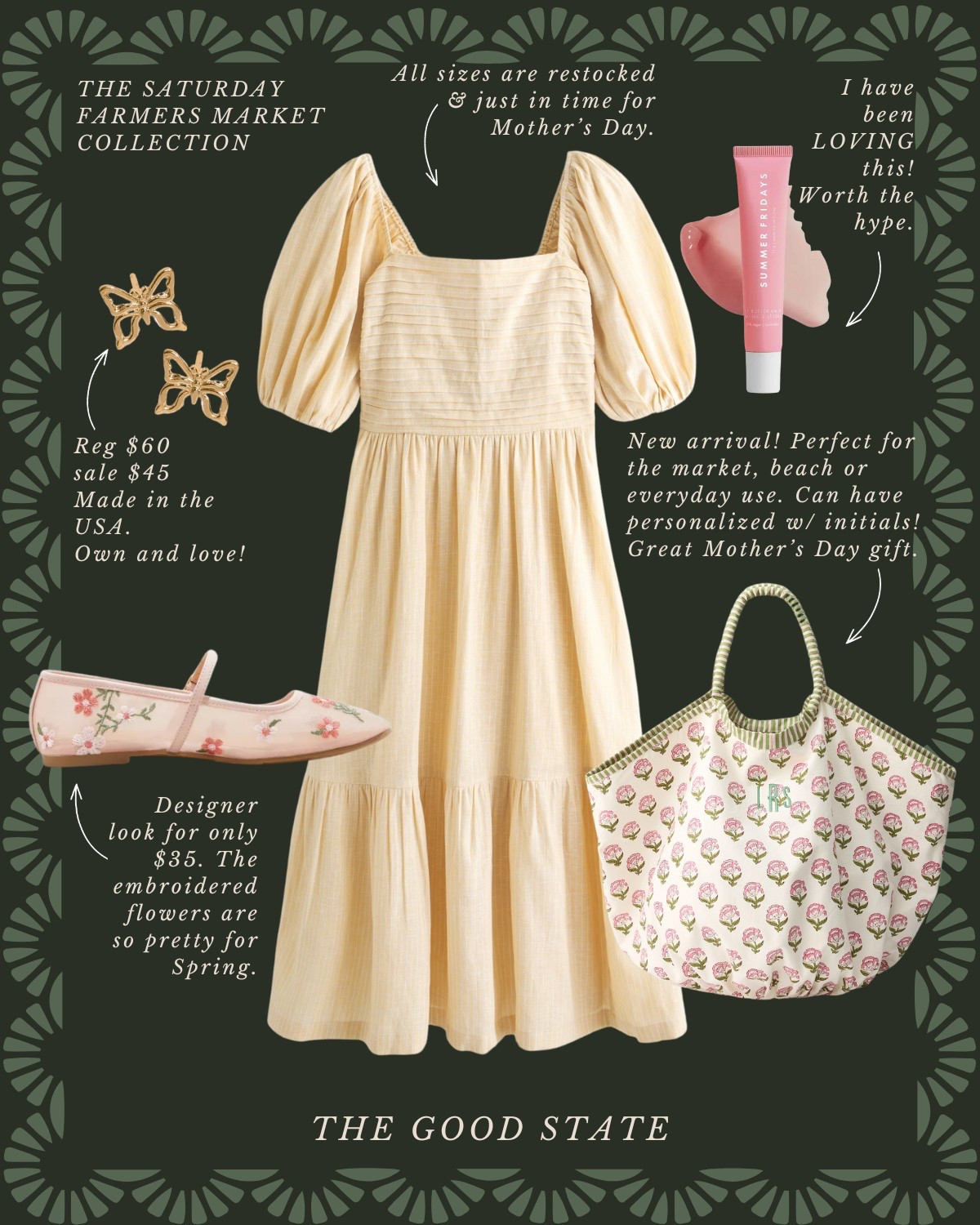 For all the Farmers Market girlies living their best life in the golden morning sunshine with a bouquet of fresh flowers in one hand and a croissant in the other. For the ladies who love all things gingham and floral, their trusty ball cap and the ease of a breezy Springtime dress. This is for the girlies who wake up early for the market and may or may not take a little mid-day nap afterwards…followed by a picnic with all their market goodies and closest girlies of course. This collection is for you🌼🍋☀️

Anthropologie , Anthro, Amazon, Quince, mini dress, maxi dress denim jacket, chore coat, earring, socks, beauty, sunglasses, spring outfit, spring fashion, tote bag, purse, woven purse, spring break, bandanna, scarf, quilted jacket, the good state, Lauren England, gola sneakers, clutch vacation outfit, hoop, earrings, American Eagle, target target fashion, target style sneakers, veja, mini dress, floral dress, wedding guest, dress, Easter, vacation, outfit, ootd, butter yellow, Mother’s Day outfit, Mother’s Day gift, farmers market, dillards, nordstrom, travel outfit, spring fashion 

#LTKSaleAlert #LTKStyleTip #LTKFindsUnder50