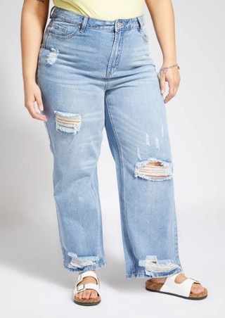 Plus Medium Wash Ripped Rigid Straight Leg Jeans | rue21