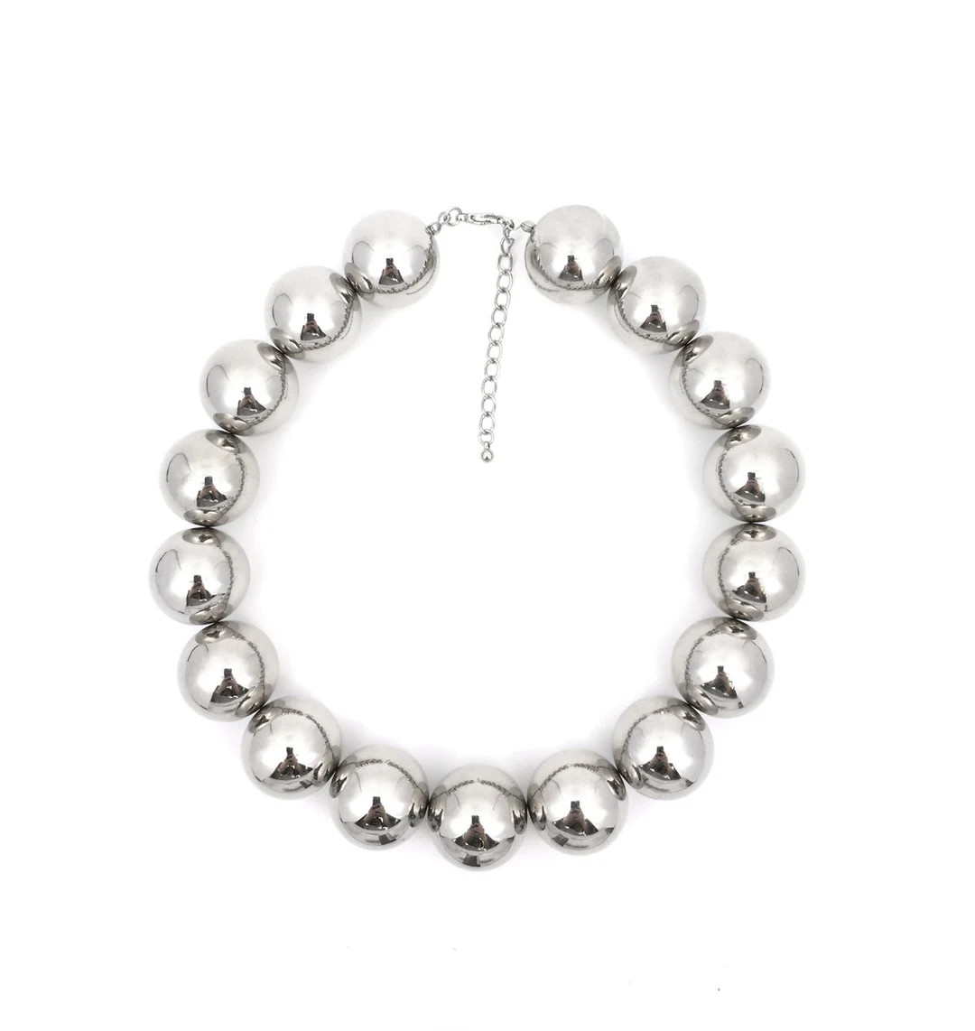 Chunky Silver Ball Necklace, Big Bold Necklace, Statement Necklace, Bridal Necklace, Wedding Neck... | Etsy (US)