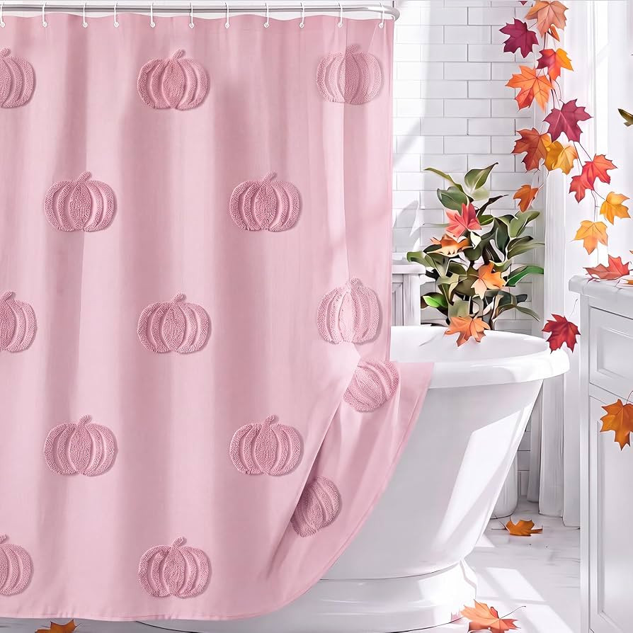 Pink Fall Pumpkin Shower Curtain for Bathroom 3D Tufted Embroidery Design | Amazon (US)