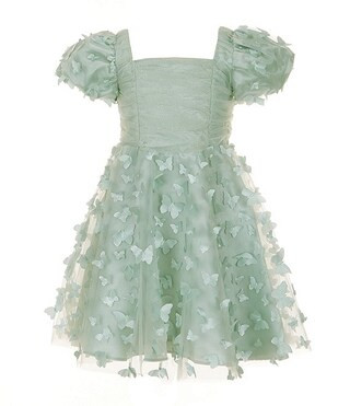 Little Girls Flutter-Sleeve Ruched-Bodice Butterfly-Appliqued Fit-And-Flare Dress | Dillard's
