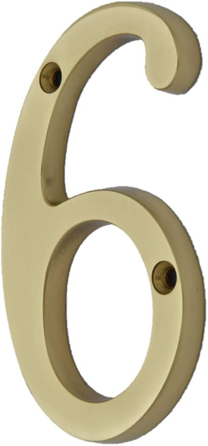 QCAA Traditional Heavy Forged Brass House Number 6, 4", Polished Brass Lacquered, Made in Taiwan | Amazon (US)