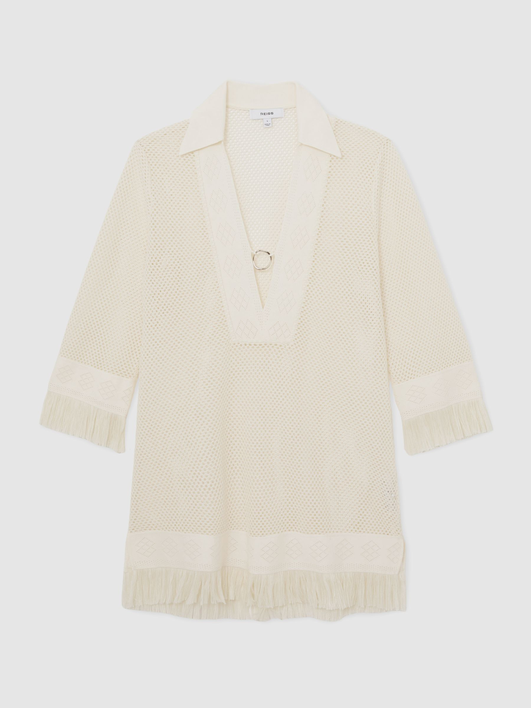 Reiss Crochet Fringe-Trim Beach Dress in Ivory - REISS | Reiss UK