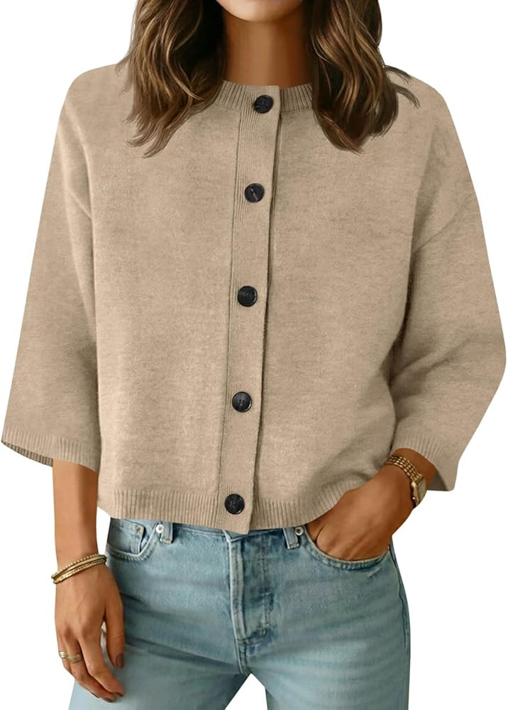 Saodimallsu Womens Short Sleeve Cardigan Sweaters Crew Neck Button Down Lightweight Casual Summer... | Amazon (US)