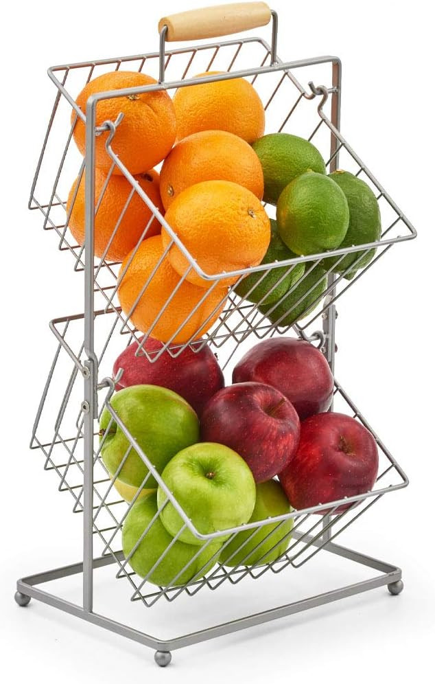 EZOWare 2-Tier Fruits Basket Stand, Kitchen Metal Wire Rack Produce Mini Countertop Holder - Stor... | Amazon (US)