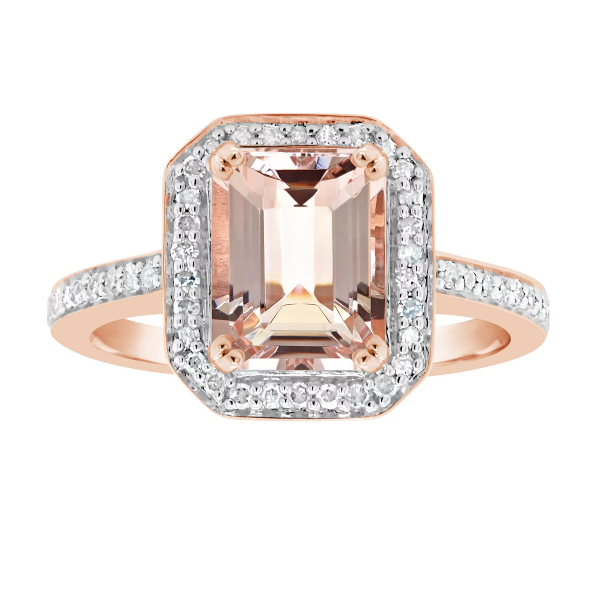 Celebration Gems 14k Rose Gold Over Silver Emerald Cut Morganite & 1/4 Carat T.W. Diamond Halo Ri... | Kohl's