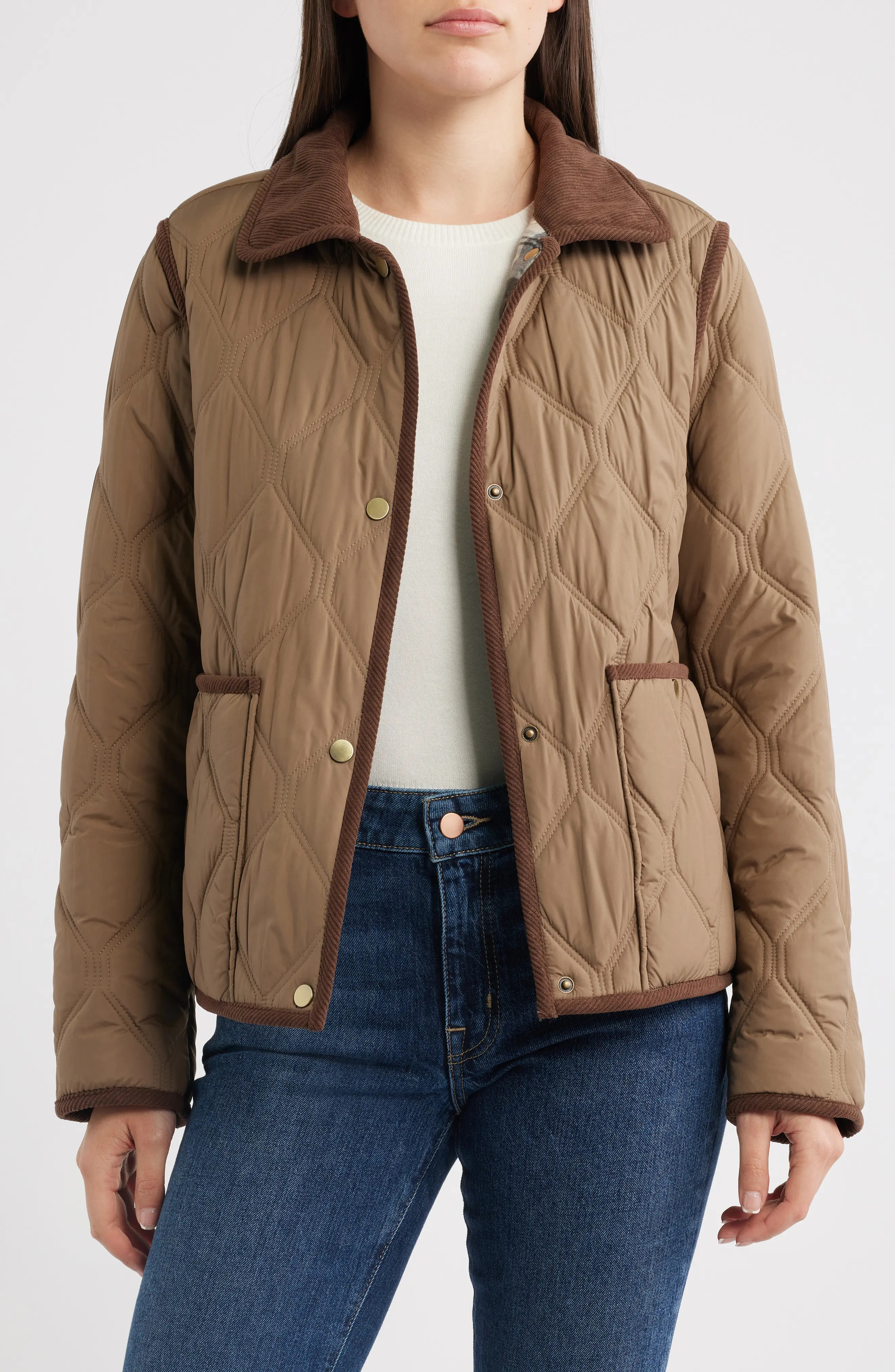 Corduroy Trim Quilted Barn Jacket (Women) | Nordstrom | Nordstrom