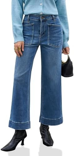 Cicy Bell Womens Cropped High Waisted Jeans Baggy Stretchy Straight Leg Frayed Trendy Capri Denim... | Amazon (US)