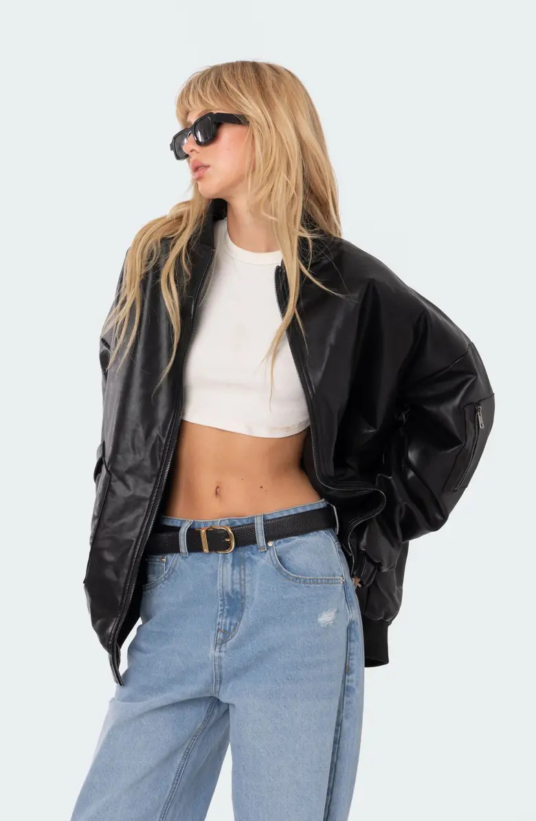 Oversize Faux Leather Bomber Jacket | Nordstrom