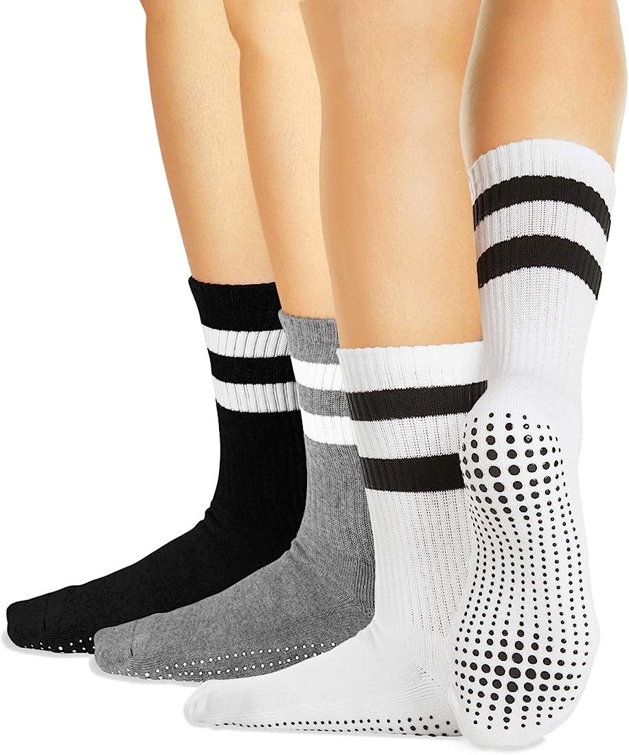 LA ACTIVE Grip Socks - 3 Pairs - Yoga Pilates Barre Ballet Non Slip Crew Hospital | Amazon (US)