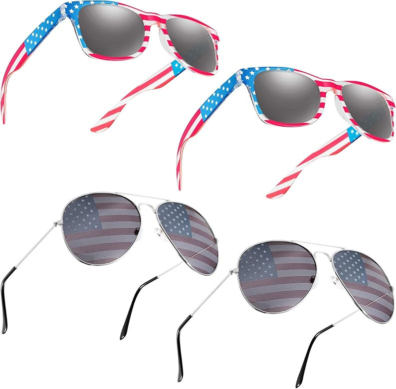 4 Pairs USA America American Flag Sunglasses American Retro Classic Eyewear Sunglasses for 4th of Ju | Amazon (US)