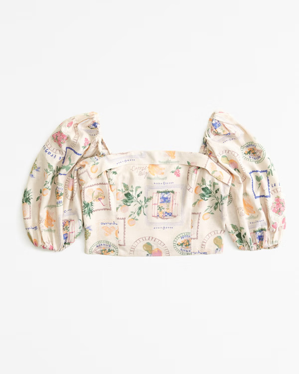 Linen-Blend Puff Sleeve Set Top | Abercrombie & Fitch (US)