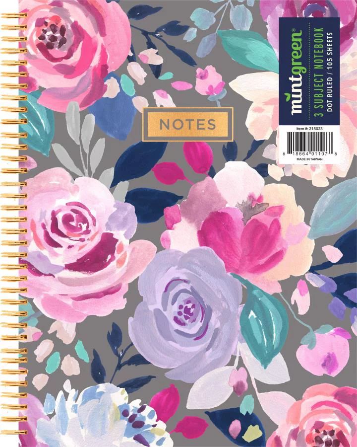 Mintgreen Spiral Notebook, Dot Ruled, 3 Subject, 105 Sheets, 7.375" x 9.75", Color Choice Will Va... | Walmart (US)