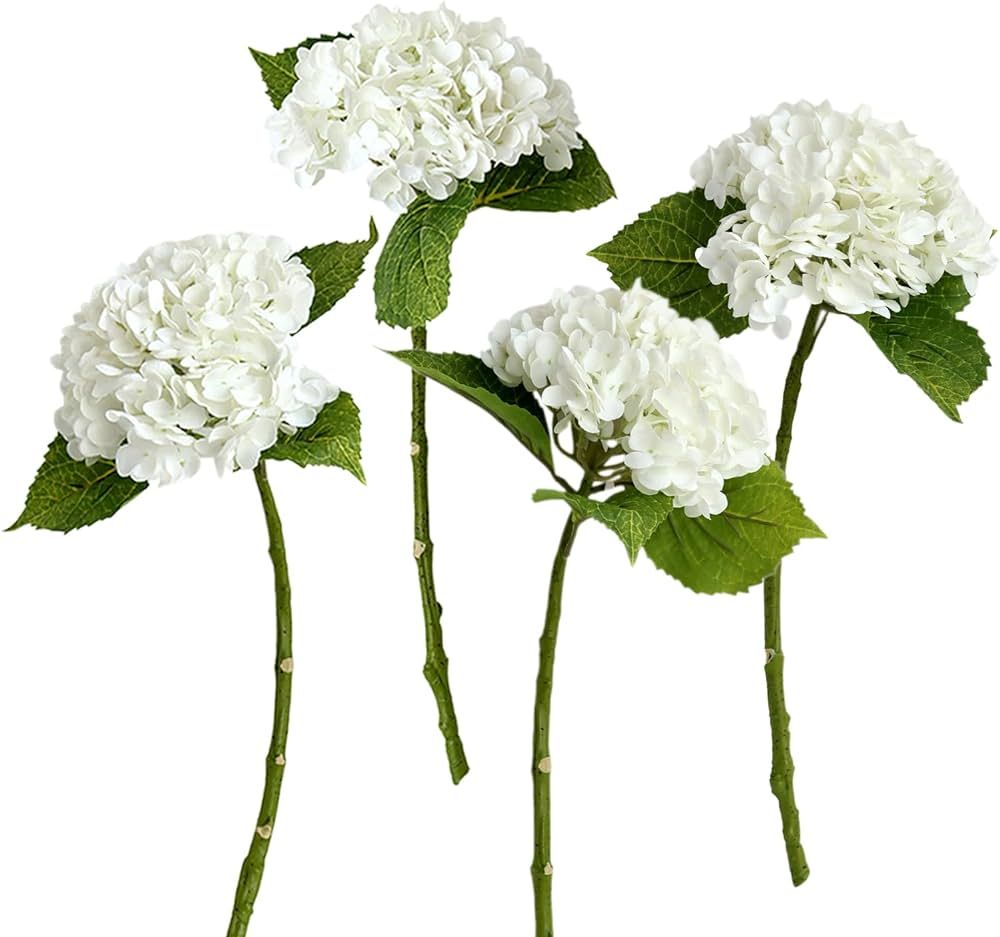 4pcs 21" Faux White Hydrangeas Artificial Flowers, Real Touch Silk Hydrangea Flowers with Stems f... | Amazon (US)