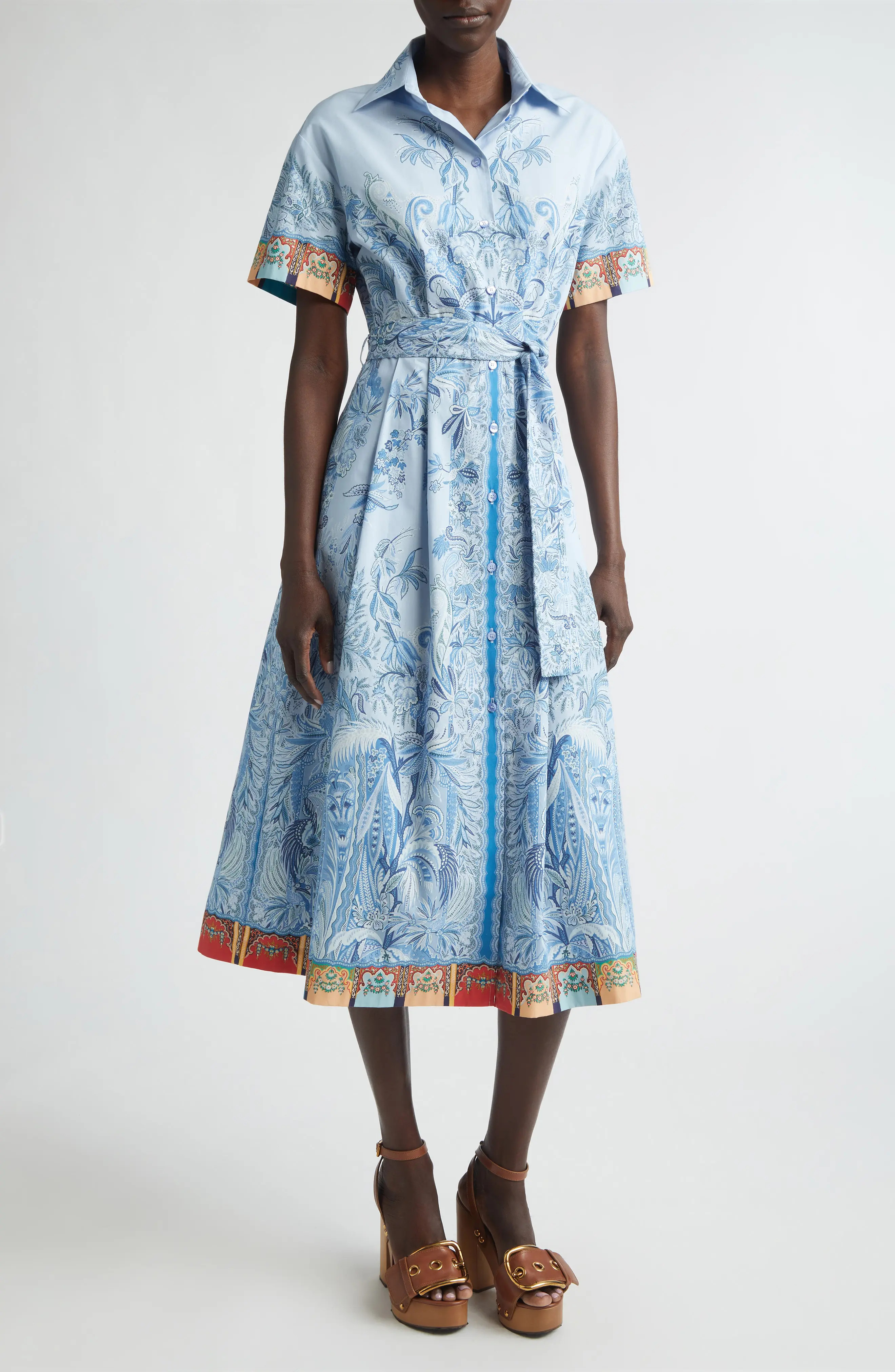 Etro Short Sleeve Poplin Midi Shirtdress (Women) | Nordstrom | Nordstrom
