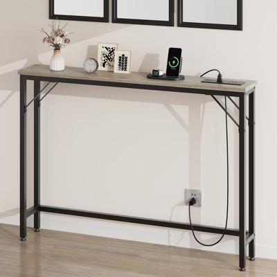5.9" Narrow Sofa Table with Outlets, Skinny Console Table with Storage, Slim Behind Couch Table for Living Room, Entryway, Hallway, Foyer - Gray | Target