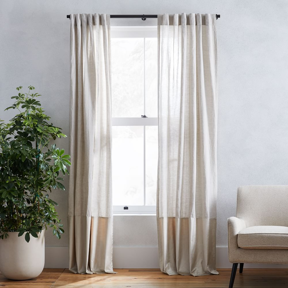 European Flax Linen & Luster Velvet Curtain - Natural/Sand | West Elm (US)