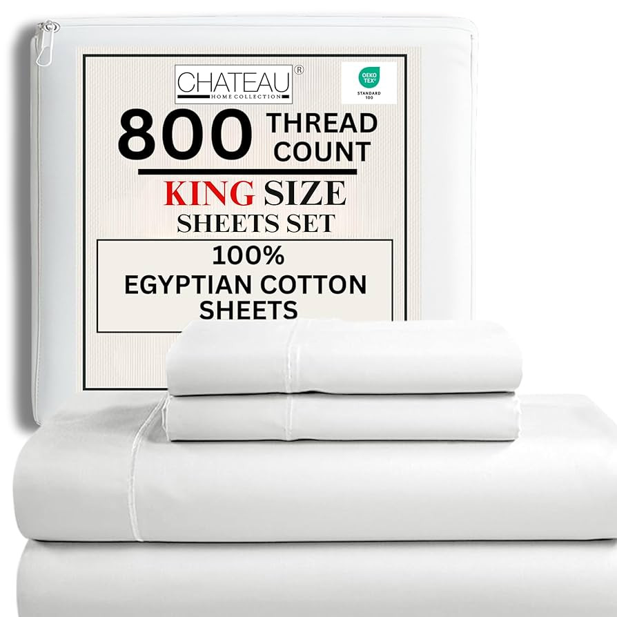 100% Egyptian Cotton Sheets King Size Sheets Set with Fully Elasticated Fitted Sheet & Pillowcase... | Amazon (US)