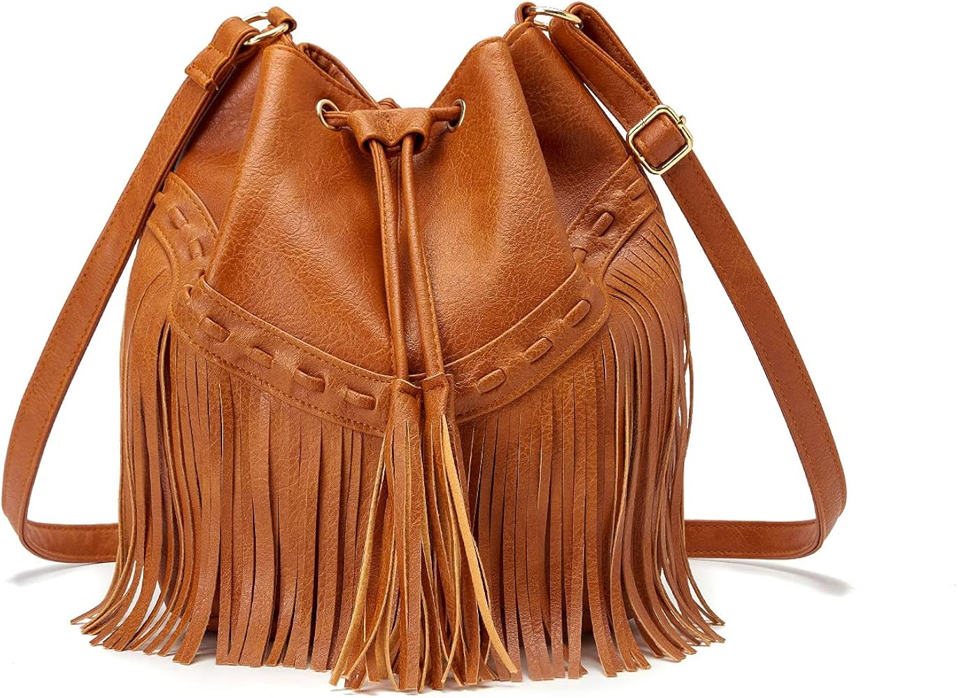 Leather Bucket Bags for Women Crossbody Fringe Purses with Drawstring Ladies Tassel Hobo and Shou... | Amazon (US)