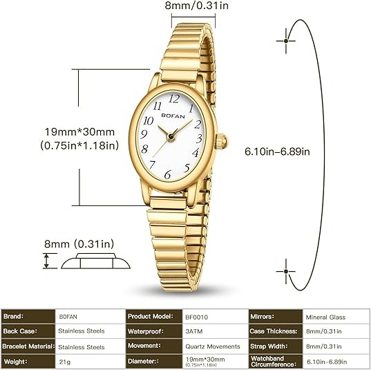 BOFAN Small Gold Watches for Women Easy Read Ladies Quartz Wrist Watch with Stainless Steel Expan... | Amazon (US)