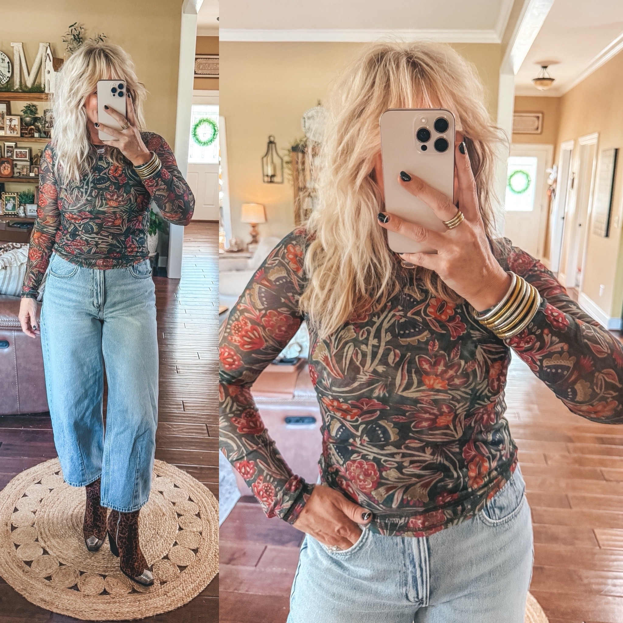 This mesh top is so fun and comes in more prints/colors. Top is a medium. 
My jeans are Target and I’m in my true size 8.

#LTKOver40