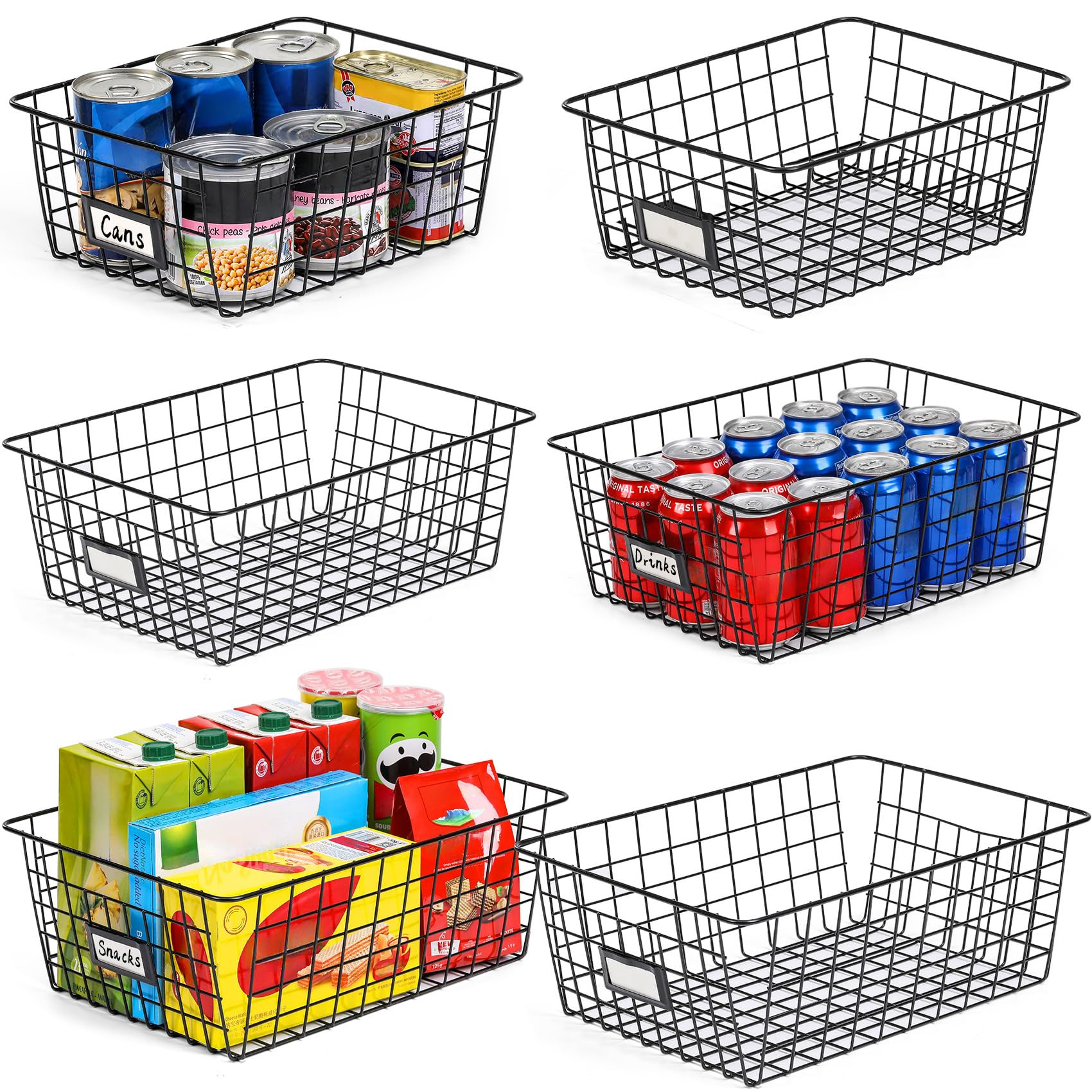 6 Pack Wire Baskets for Pantry Organization and Storage, Kitchen Organizer, 2 XXLarge & 2 XLarge ... | Amazon (US)