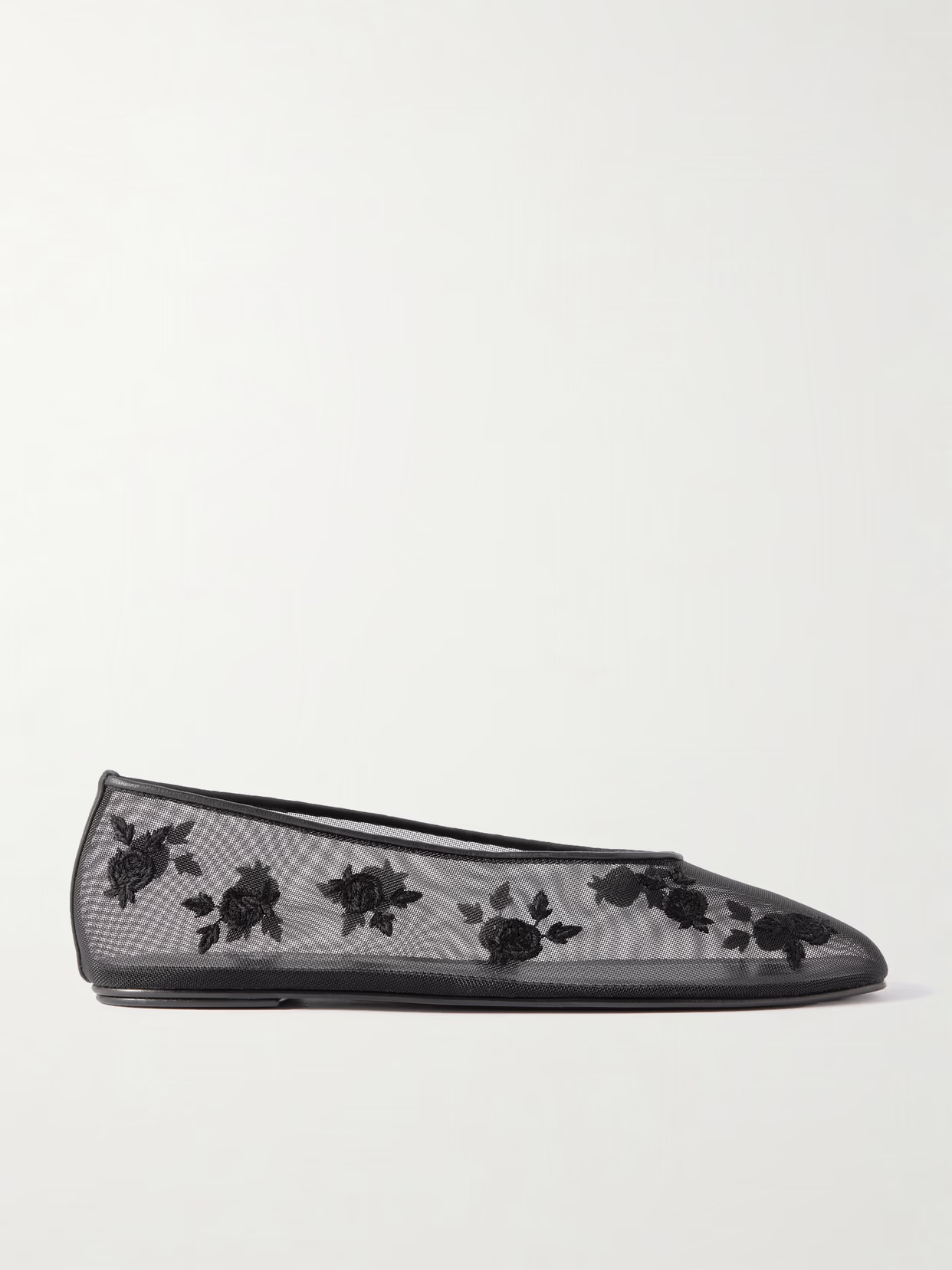 Magda Butrym - Leather-trimmed Embroidered Mesh Ballet Flats - Black | NET-A-PORTER (US)