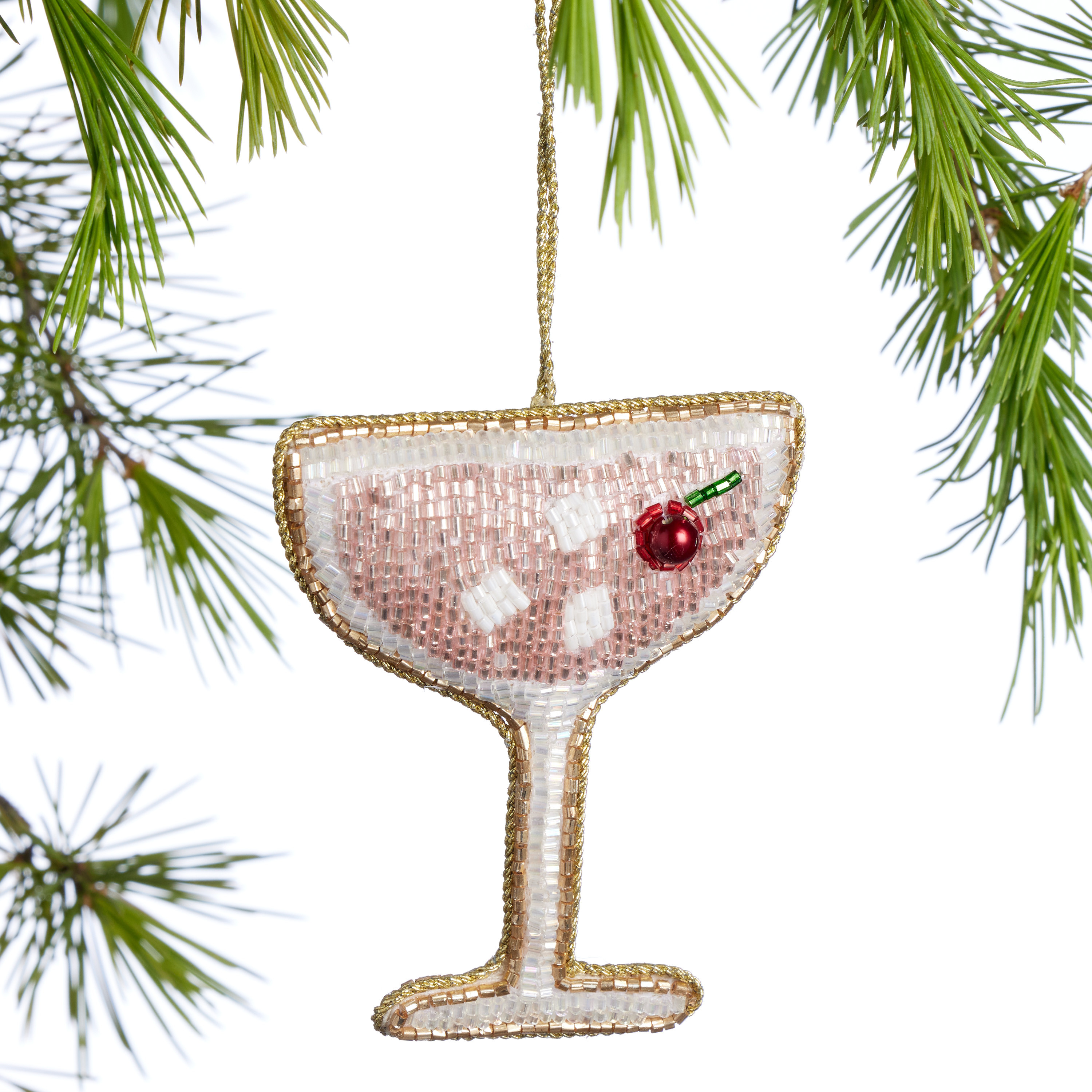 Fabric Beaded Champagne Coupe Ornament | World Market