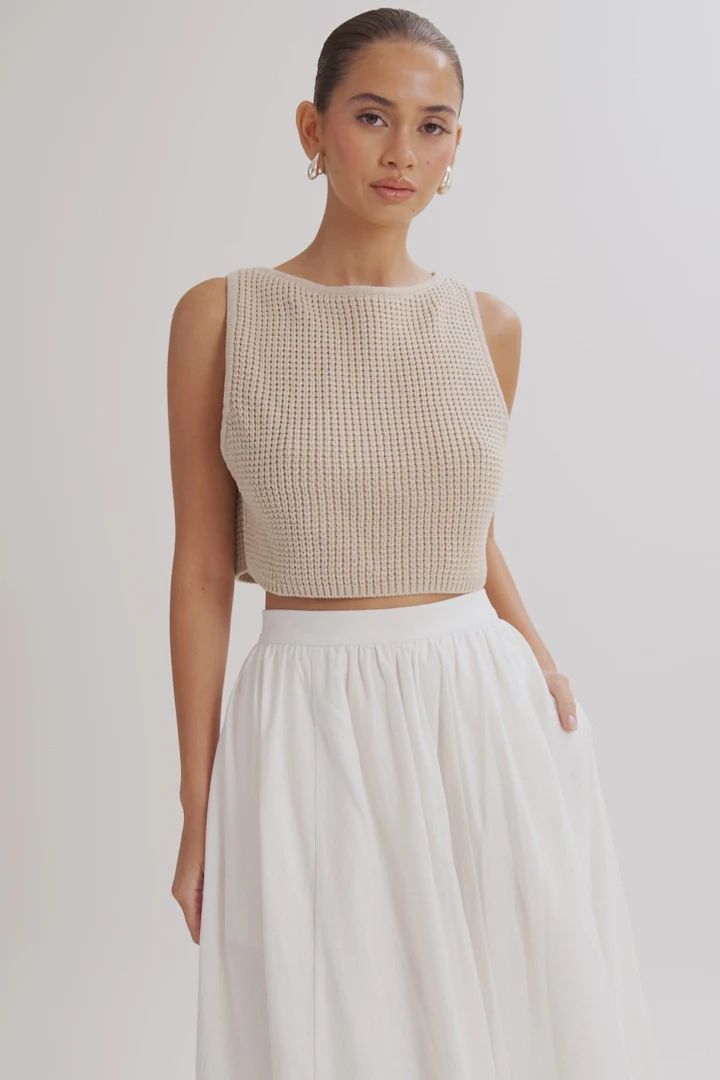 Gianni Sleeveless Knit Top - Natural | MESHKI US