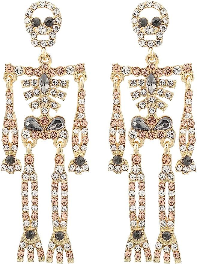 Halloween Skeleton Skull Earrings for Women Bling Rhinestone Crystal Gothic Skull Earring Hallowe... | Amazon (US)