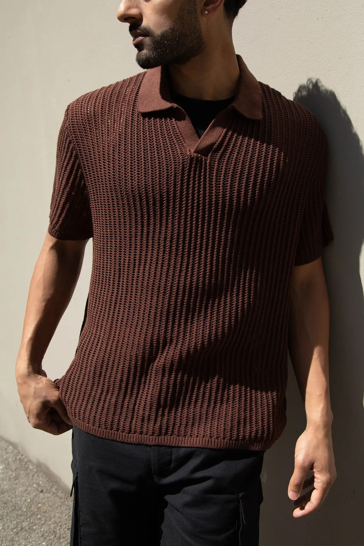 CROCHET COLLARED SHORT SLEEVE SWEATER | OAK + FORT