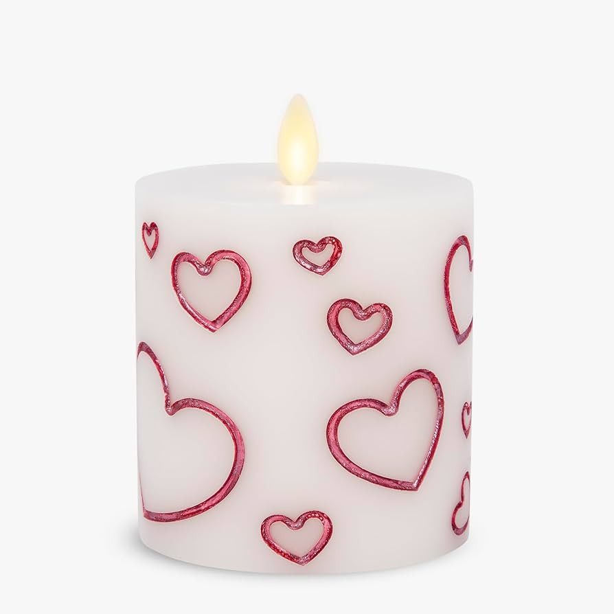 Luminara Flameless Candle Debossed Hearts Pillar Valentine's Day Collection (Pearl Ivory Magenta ... | Amazon (US)