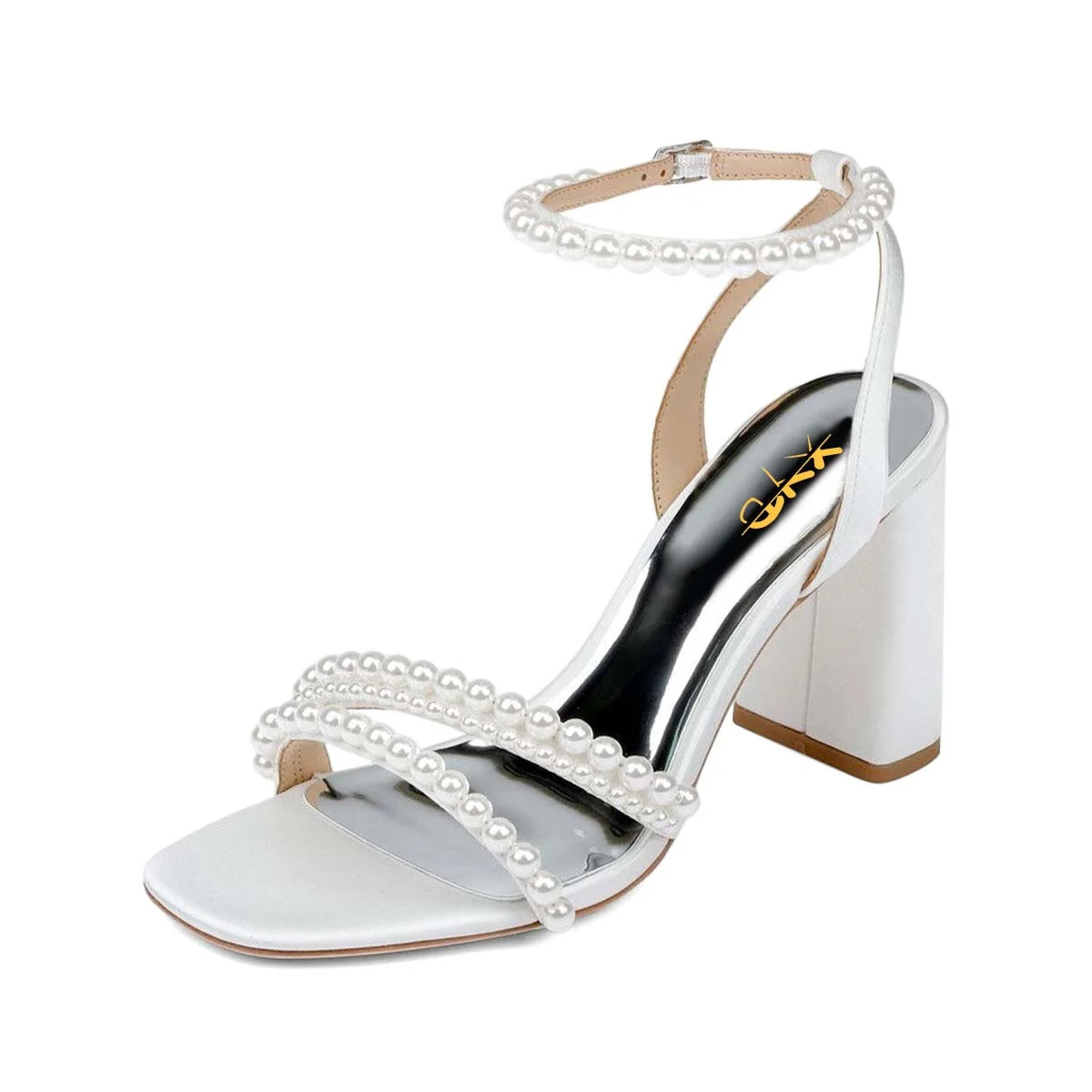 XYD Women Bridal Pearl Strappy Square Open Toe Sandals Block High Heels Buckle Ankle Strap Pumps ... | Walmart (US)